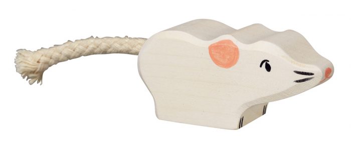 holztiger houten muis met touwen staart
