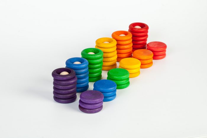 Grapat Houten Nins Poppetjes, Ringen en Munten - primaire kleuren - Afbeelding 3