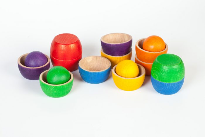 Grapat 12 Houten Regenboog Kommetjes met Ballen - Afbeelding 2