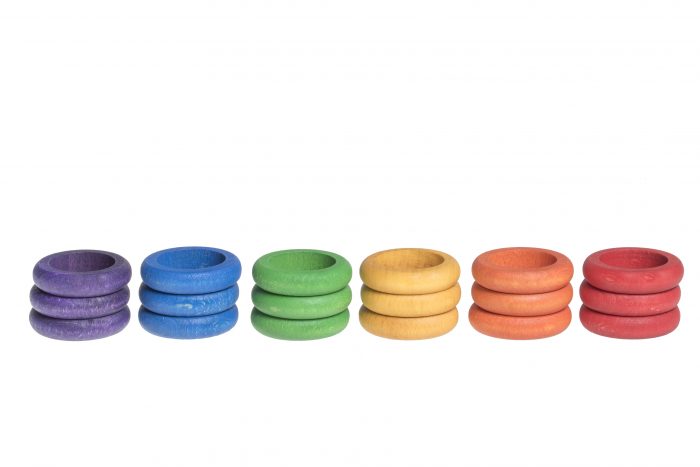 Grapat 18 Houten Ringen - primaire kleuren