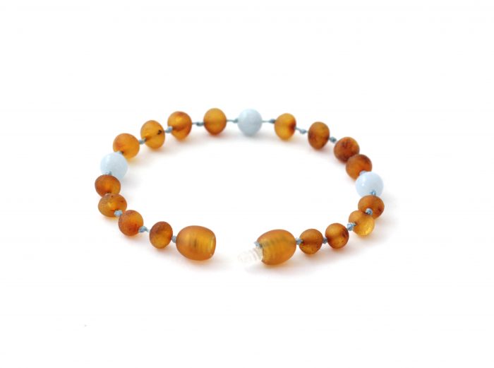 Barnsteen Baby Enkelbandje 14 cm - ongepolijst cognac amber, aquamarijn - Afbeelding 2