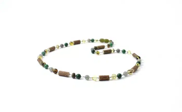 Barnsteen Volwassen Ketting 45 cm - Green Amber, Afrikaanse Jade, Labradoriet, Hazelwood