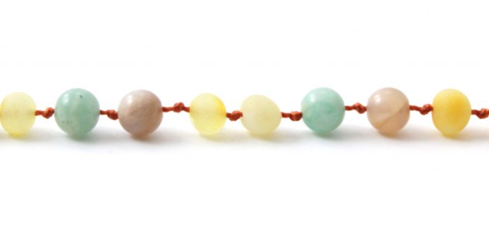 Barnsteen Volwassen Armband 18 cm - ongepolijst milky amber, amazoniet, zonnesteen - Afbeelding 2
