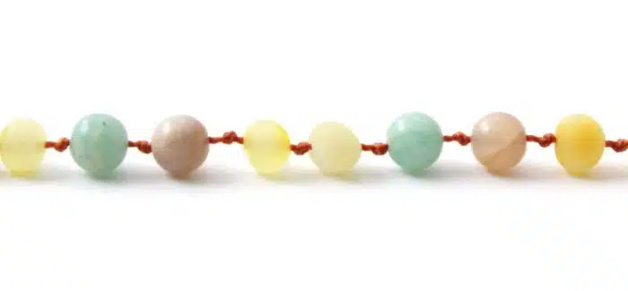 Barnsteen Baby Armbandje 14 cm - ongepolijst milky amber, amazoniet, zonnesteen - Afbeelding 2
