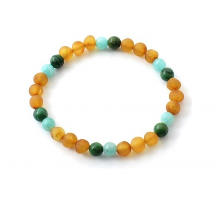 Barnsteen Volwassen Stretch Armband 20 cm - ongepolijst honey amber, amazoniet, afrikaanse jade - Afbeelding 2