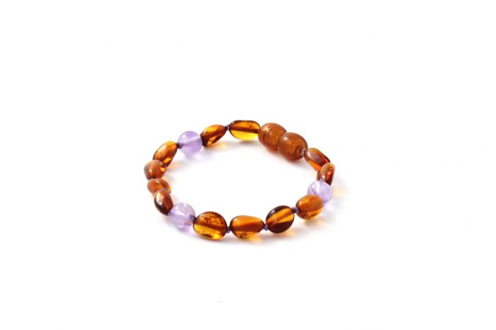 Barnsteen Baby Armband - 12 cm - Cognac Bean Amber, Amethist