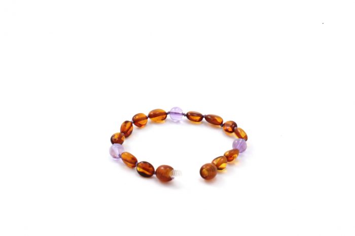 Barnsteen Baby Armband - 12 cm - Cognac Bean Amber, Amethist - Afbeelding 2