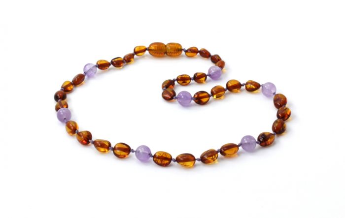 Barnsteen Peuterketting 32 cm - Cognac Bean Amber, Amethist