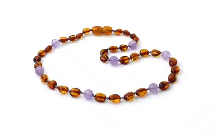 Barnsteen Peuterketting 32 cm - Cognac Bean Amber, Amethist