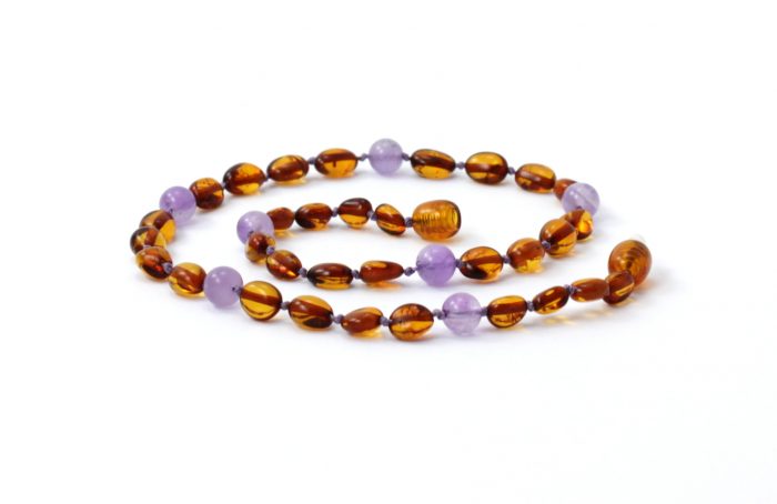 Barnsteen Peuterketting 32 cm - Cognac Bean Amber, Amethist - Afbeelding 2