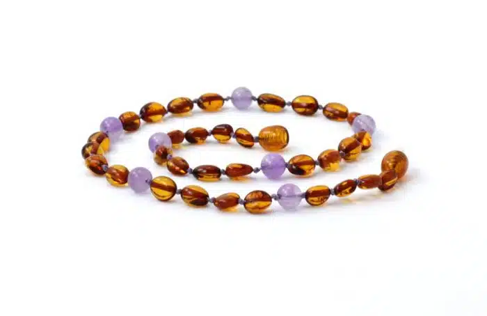 Barnsteen Peuterketting 32 cm - Cognac Bean Amber, Amethist - Afbeelding 2