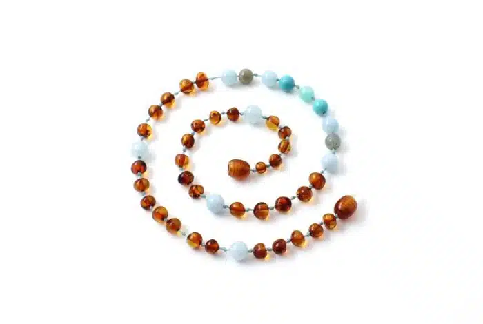 Barnsteen Volwassen Ketting 45 cm - Cognac Amber, Aquamarijn, Labradoriet, Turquoise, Amazoniet - Afbeelding 2