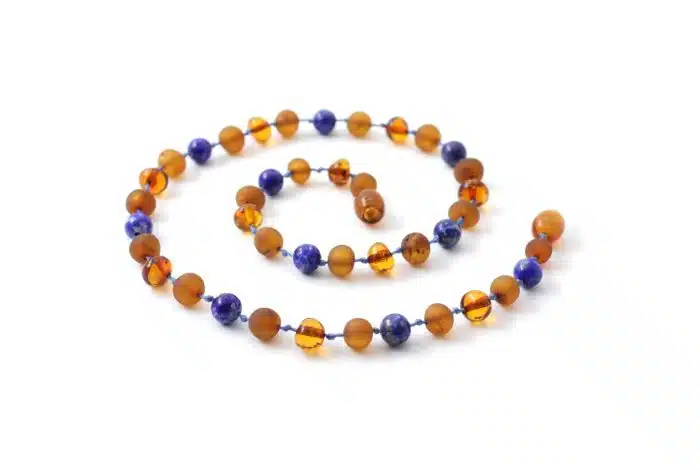 Barnsteen Kinderketting 36 cm - Cognac Amber, Lapis Lazuli - Afbeelding 2