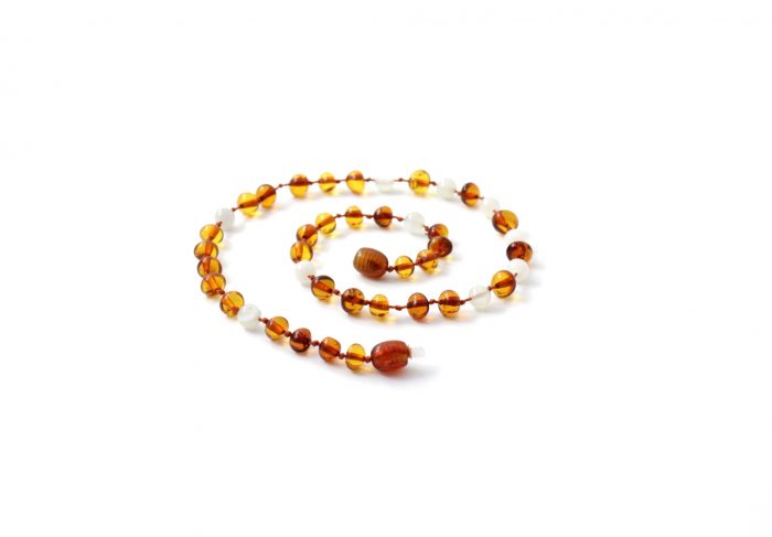 Barnsteen Volwassen Ketting 45 cm - Cognac Amber, Maansteen - Afbeelding 2