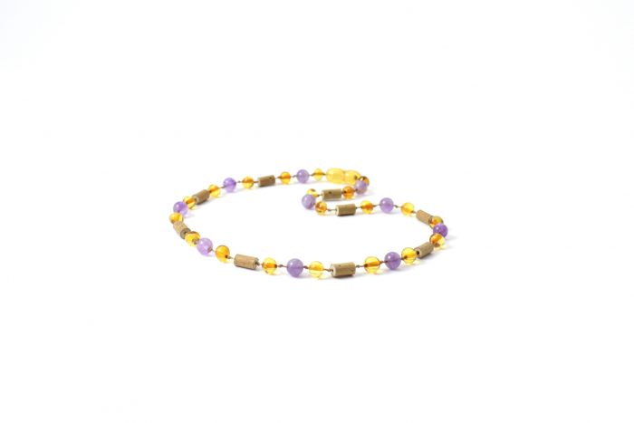 Barnsteen Peuterketting 32 cm - Honey Amber, Amethist, Hazelwood
