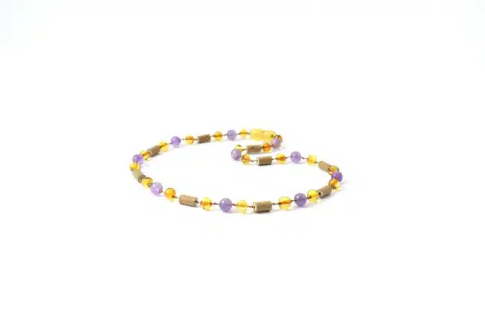 Barnsteen Peuterketting 32 cm - Honey Amber, Amethist, Hazelwood