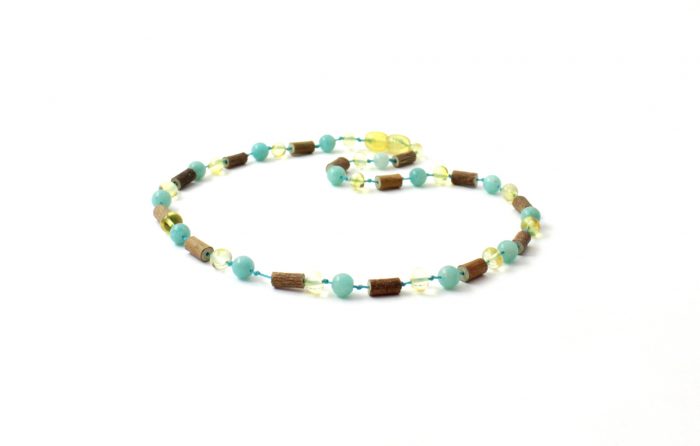 Barnsteen Peuterketting 32 cm - Lemon Amber, Hazelwood, Amazoniet