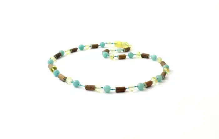 Barnsteen Peuterketting 32 cm - Lemon Amber, Hazelwood, Amazoniet