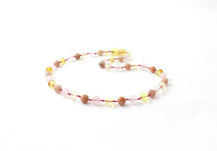 Barnsteen Volwassen Ketting 45 cm - Lemon Amber, Rozenkwarts, Zonnesteen