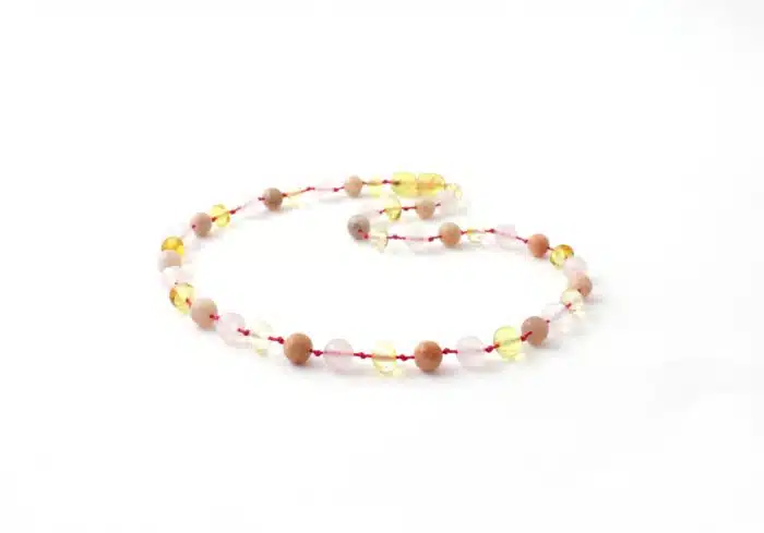 Barnsteen Volwassen Ketting 45 cm - Lemon Amber, Rozenkwarts, Zonnesteen