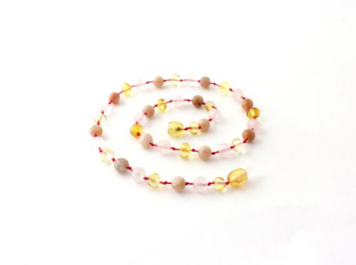 Barnsteen Volwassen Ketting 45 cm - Lemon Amber, Rozenkwarts, Zonnesteen - Afbeelding 2