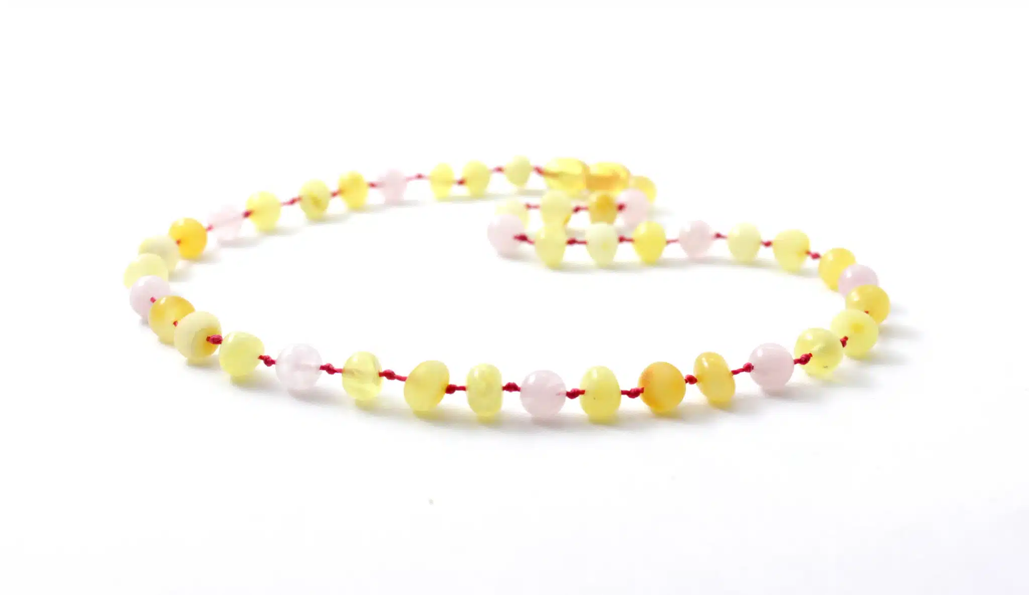 Barnsteen Peuterketting 32 cm - Gepolijste en Ongepolijste Milky Amber met Rozenkwarts