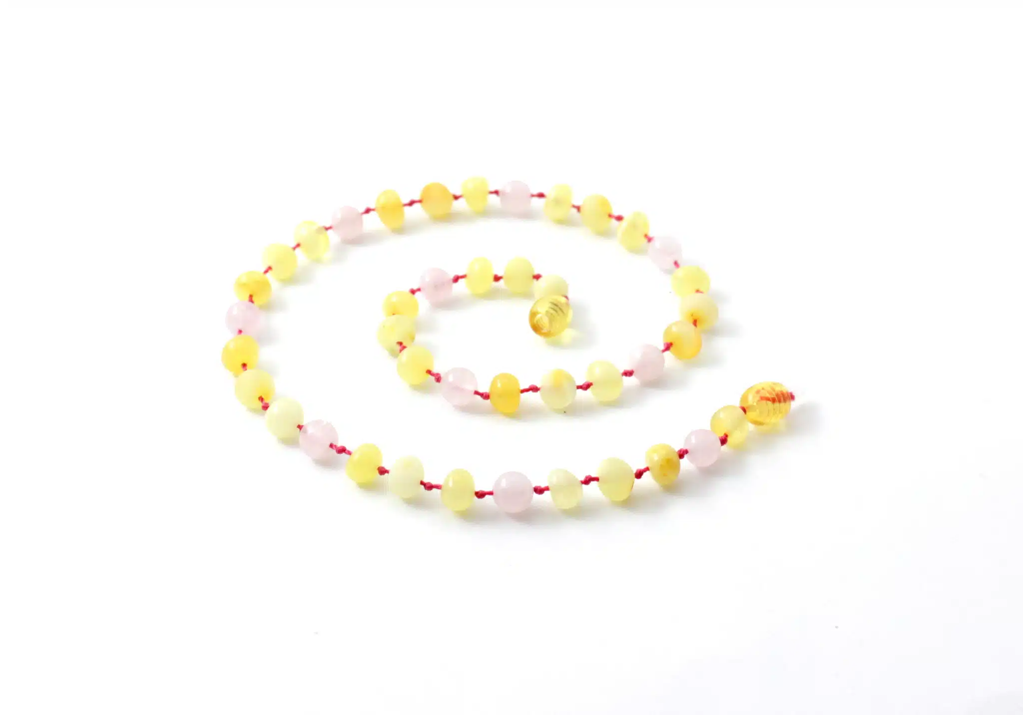 Barnsteen Peuterketting 32 cm - Gepolijste en Ongepolijste Milky Amber met Rozenkwarts - Afbeelding 2