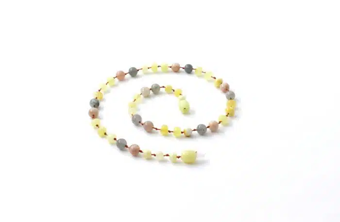 Barnsteen Peuterketting 32 cm - Milky Amber, Zonnesteen, Labradoriet - Afbeelding 2