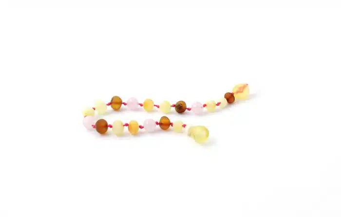 Barnsteen Baby Enkelbandje 14 cm - ongepolijst multicolor amber, rozenkwarts - Afbeelding 2