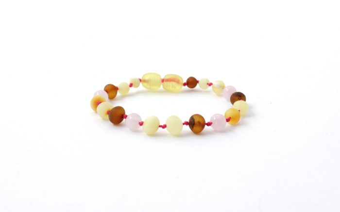 Barnsteen Baby Enkelbandje 14 cm - ongepolijst multicolor amber, rozenkwarts