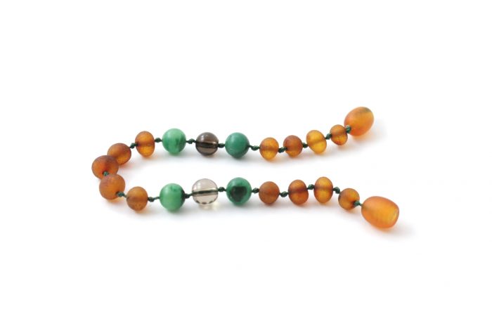 Barnsteen Baby Armbandje 14 cm - ongepolijst cognac amber, rookkwarts, afrikaanse jade - Afbeelding 2