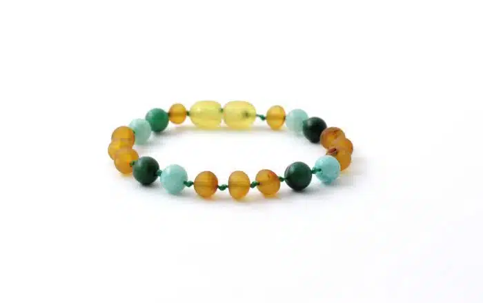 Barnsteen Baby Armbandje 14 cm - ongepolijst honey amber, amazoniet, afrikaanse jade