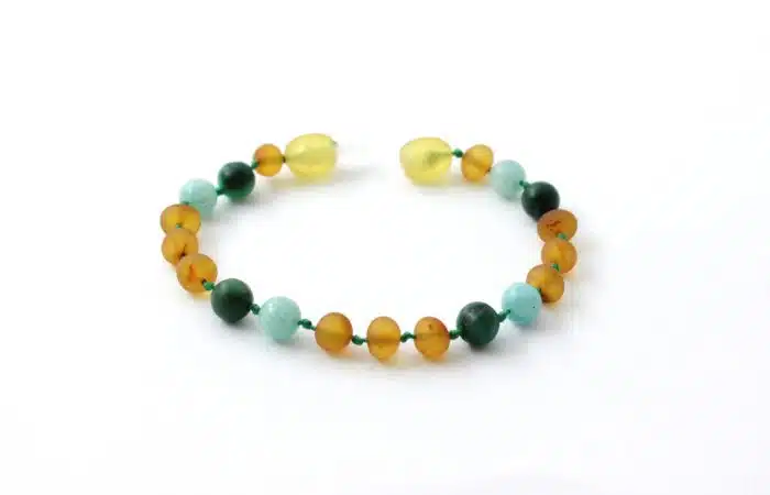Barnsteen Baby Armbandje 14 cm - ongepolijst honey amber, amazoniet, afrikaanse jade - Afbeelding 2