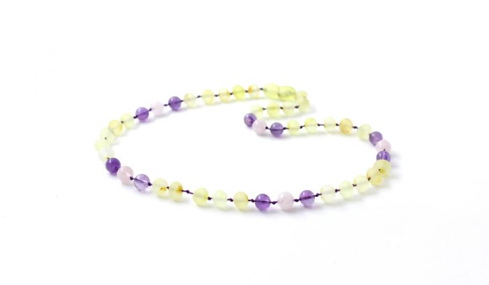 Barnsteen Kinderketting 36 cm - ongepolijst lemon amber, amethist, rozenkwarts