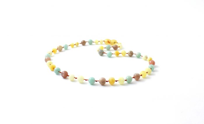 Barnsteen Volwassen Ketting 45 cm - ongepolijst milky amber, zonnesteen, amazoniet