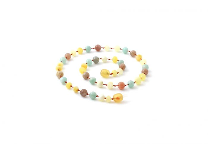 Barnsteen Volwassen Ketting 45 cm - ongepolijst milky amber, zonnesteen, amazoniet - Afbeelding 2
