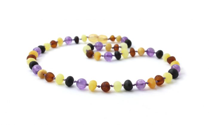 Barnsteen Volwassen Ketting 45 cm - ongepolijst multicolor amber, amethist