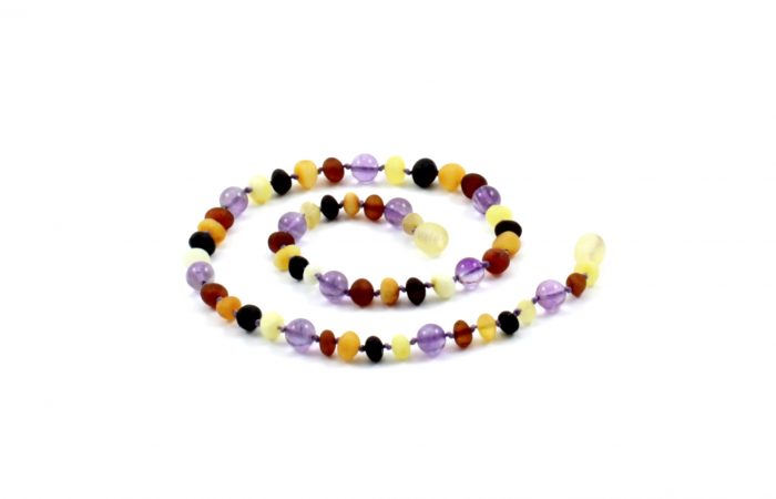 Barnsteen Volwassen Ketting 45 cm - ongepolijst multicolor amber, amethist - Afbeelding 2