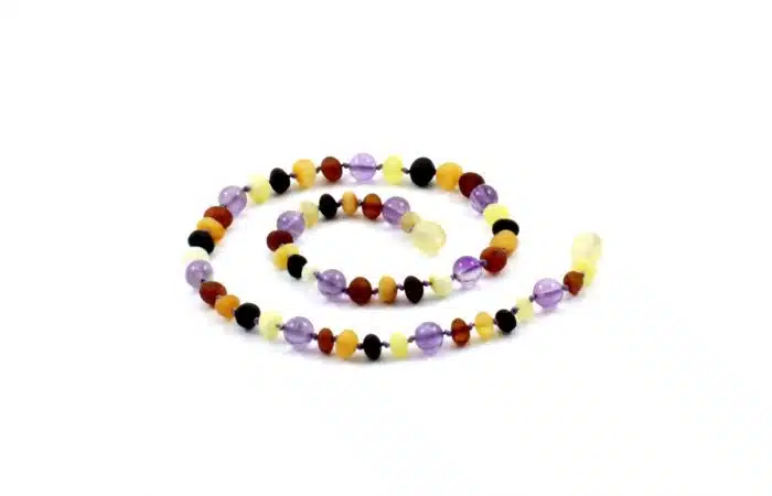 Barnsteen Volwassen Ketting 45 cm - ongepolijst multicolor amber, amethist - Afbeelding 2