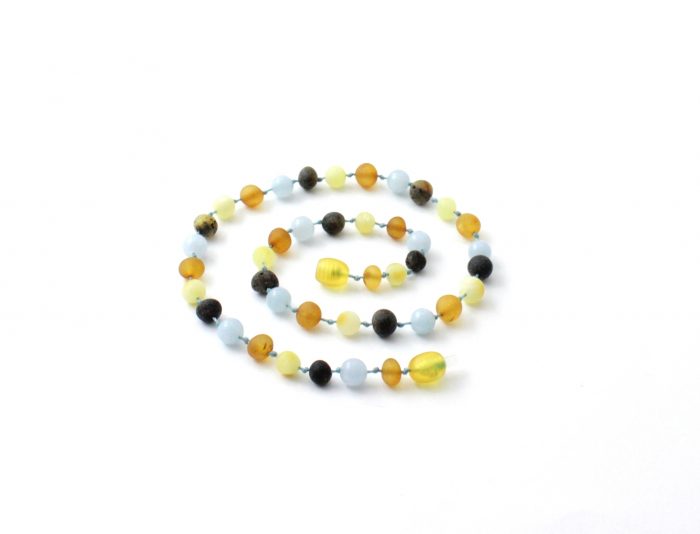 Barnsteen Peuterketting 32 cm - ongepolijst multicolor amber, aquamarijn - Afbeelding 2