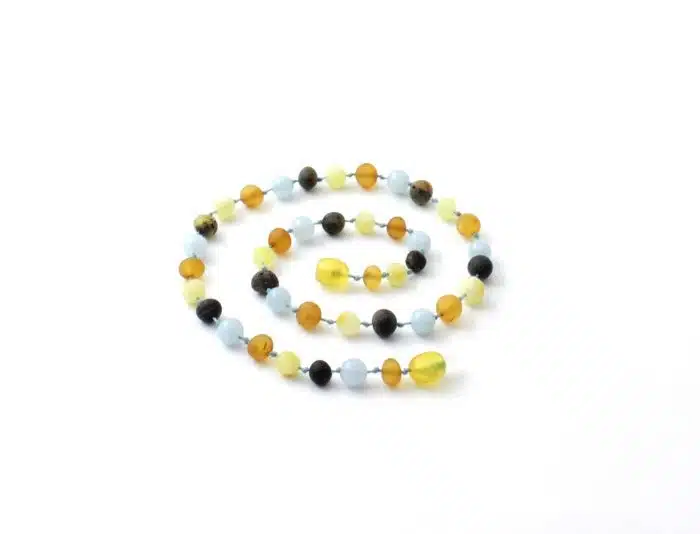 Barnsteen Kinderketting 36 cm - ongepolijst multicolor amber, aquamarijn - Afbeelding 2