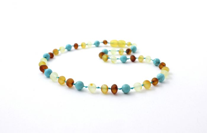 Barnsteen Peuterketting 32 cm - ongepolijst multicolor amber, turquoise