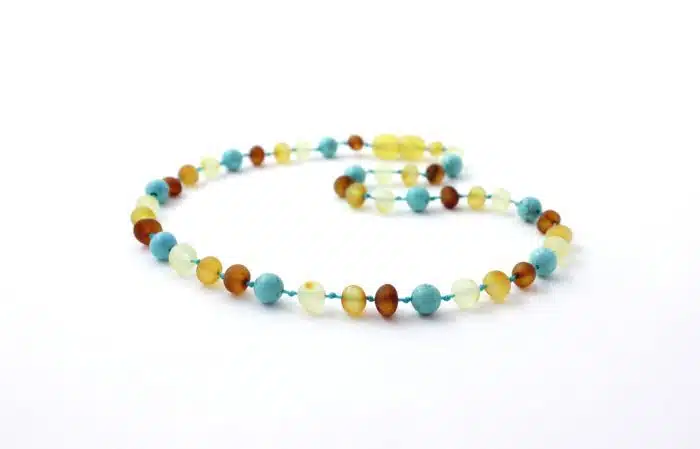 Barnsteen Peuterketting 32 cm - ongepolijst multicolor amber, turquoise