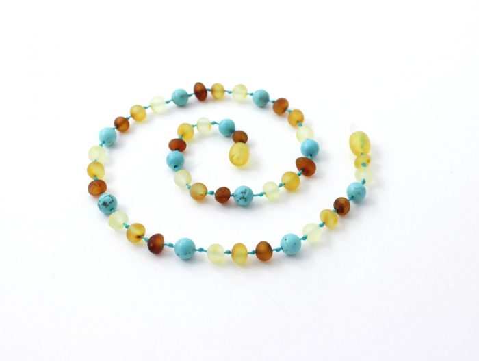 Barnsteen Peuterketting 32 cm - ongepolijst multicolor amber, turquoise - Afbeelding 2