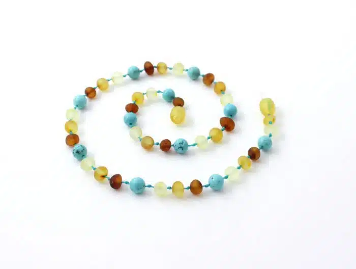 Barnsteen Peuterketting 32 cm - ongepolijst multicolor amber, turquoise - Afbeelding 2