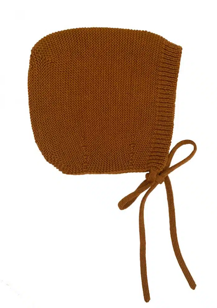 Hvid Merino Wol Strikmutsje/Bonnet Dolly - rust - Afbeelding 2