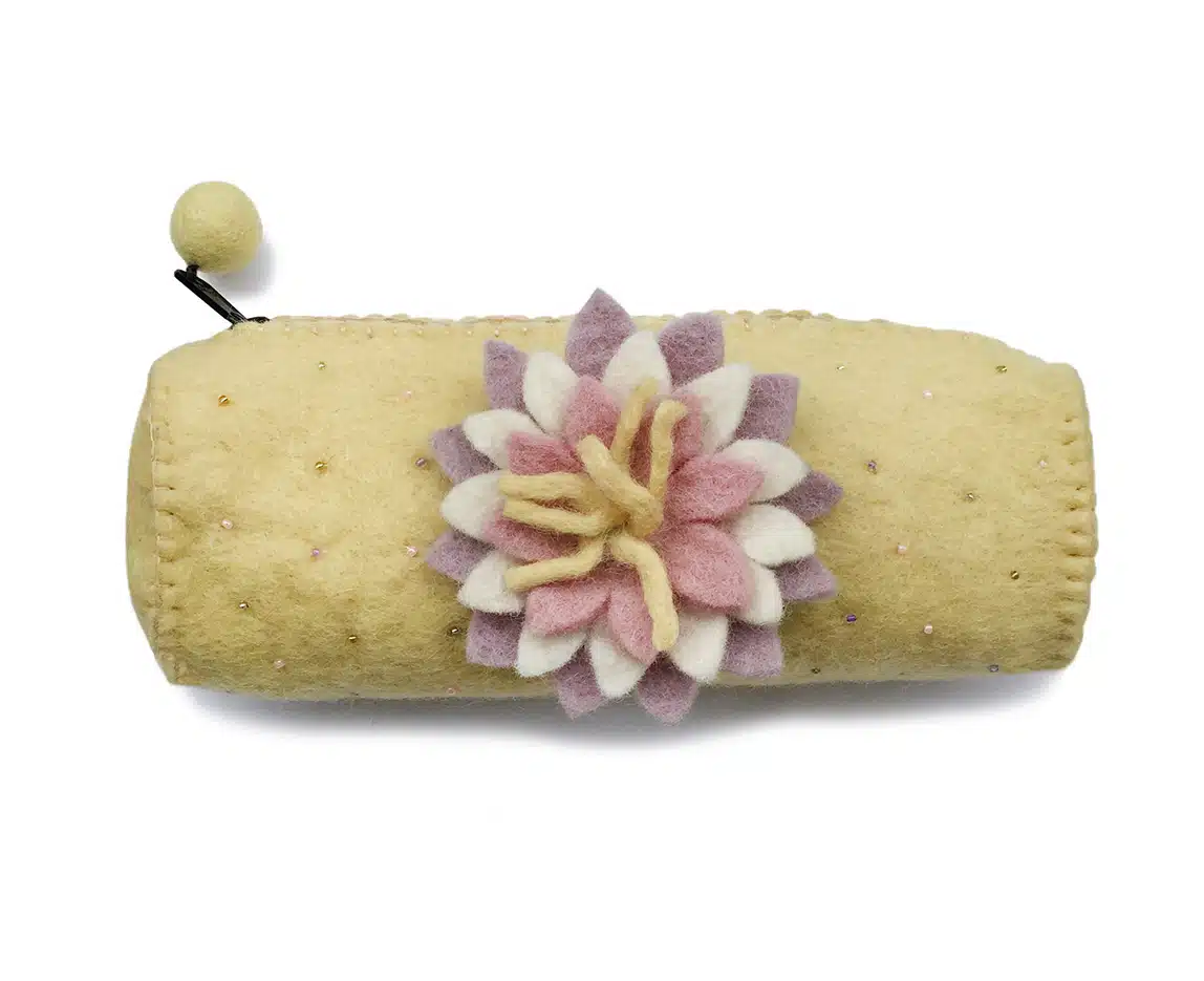 Gamcha Bloemen Etui of Toilettasje (rond) - lichtgeel