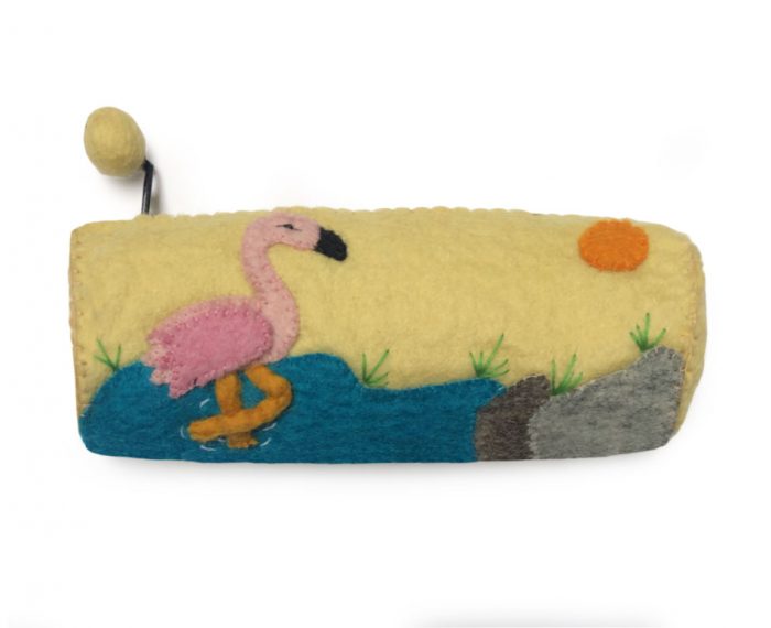 Gamcha Flamingo Etui of Toilettasje (rond) - lichtgeel