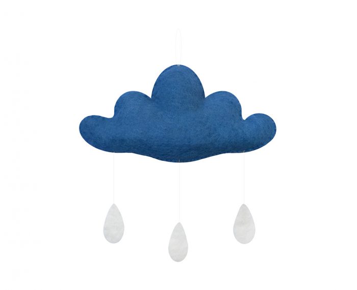 Gamcha Muurdecoratie Wolk (gevuld) met Regendruppels - blauw