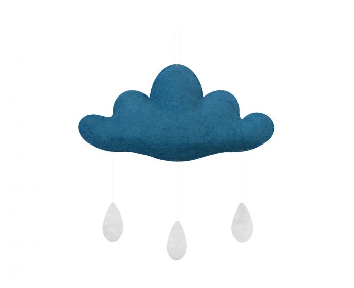 Gamcha Muurdecoratie Wolk (gevuld) met Regendruppels - donker turquoise
